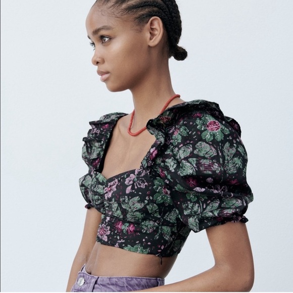 ZARA FLORAL CROP TOP - Picture 1 of 3